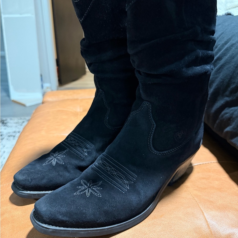 Ariat Black Suede Over-the-Knee Western Boots - Picture 2 of 7